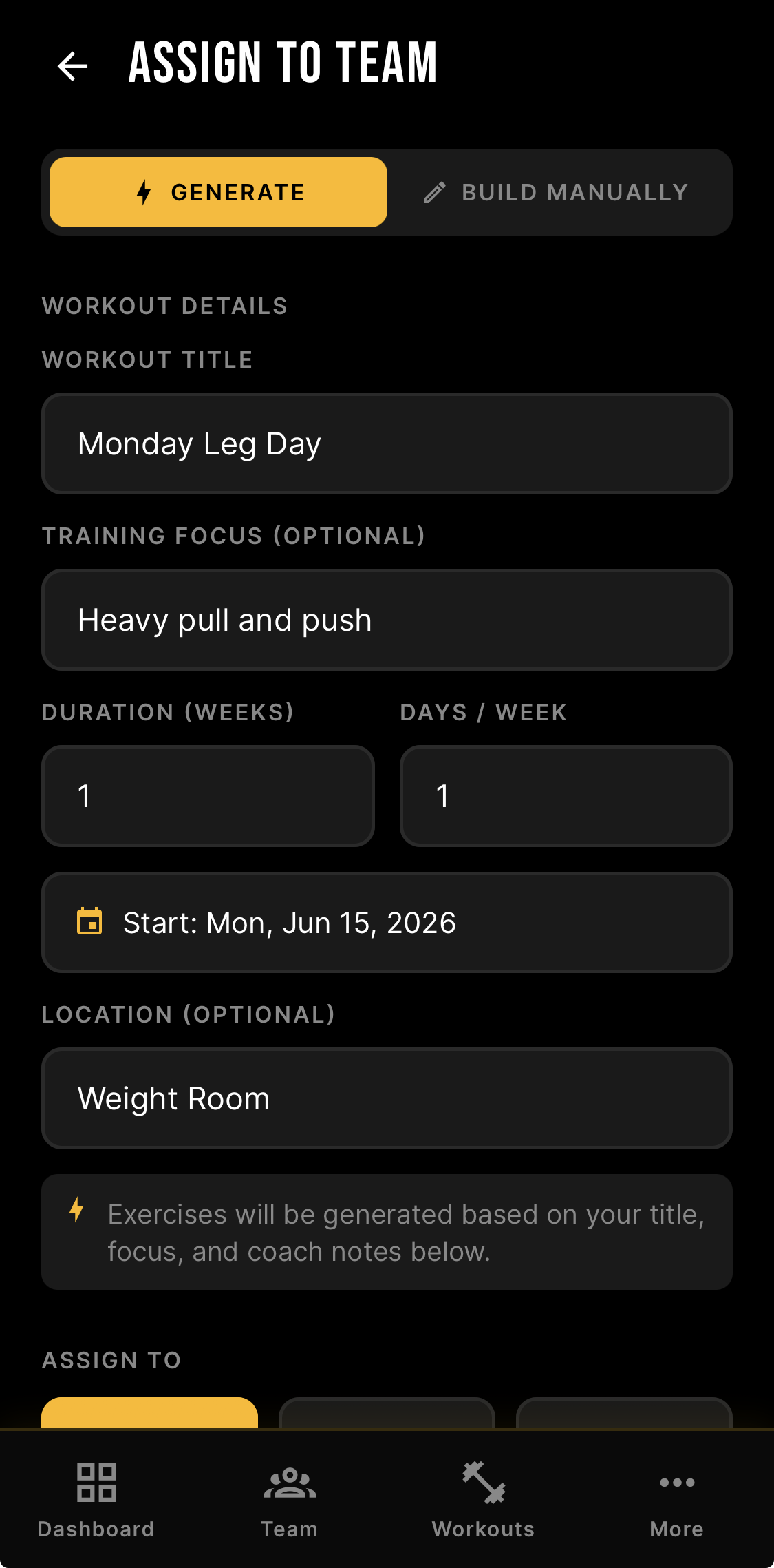 Assign Workout